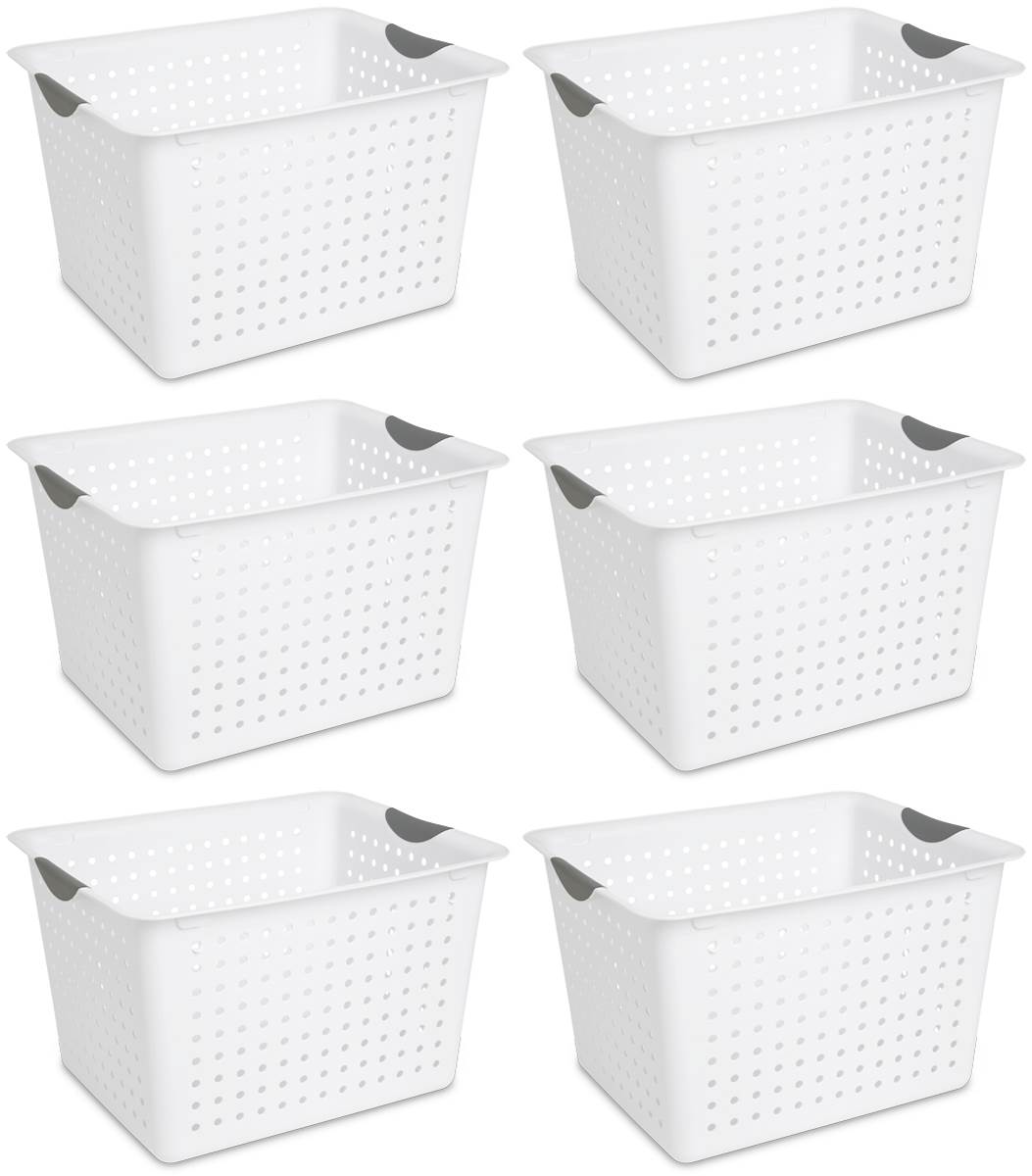 6 x Sterilite 16288006 Deep Ultra Plastic Storage Bin Baskets - White (Open Box)