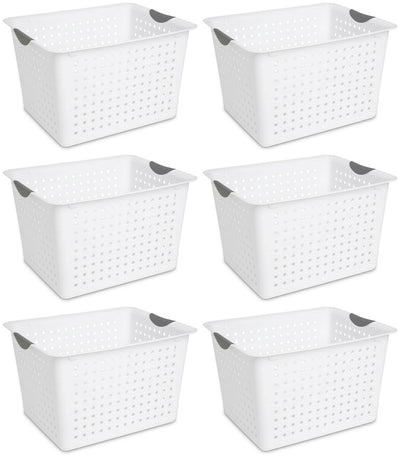 6 x Sterilite 16288006 Deep Ultra Plastic Storage Bin Baskets - White (Open Box)