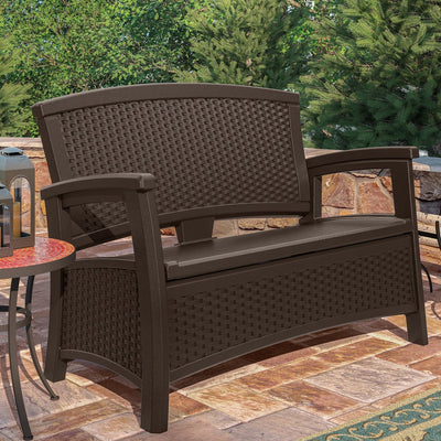 Suncast Elements Resin Wicker Design Loveseat with Storage Area, Java (2 Pack)