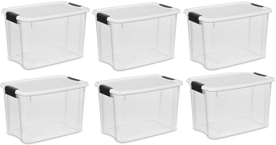 6 Pack) Sterilite 30Quart Ultra Latch Storage Box w/White Lid & Base - Open Box