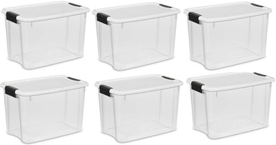 6 Pack) Sterilite 30Quart Ultra Latch Storage Box w/White Lid & Base - Open Box