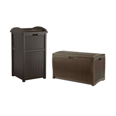 Suncast 33 Gal Hideaway Outdoor Trash Can and 73 Gal Waterproof Outdoor Deck Box - VMInnovations