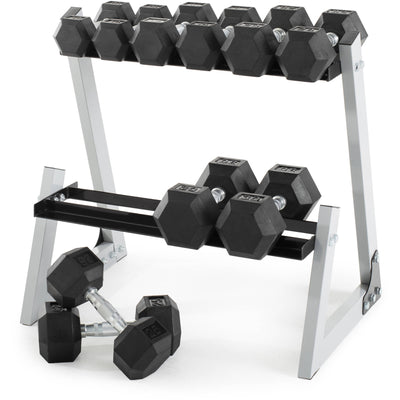 Weider 200 Pound Rubber Hex Dumbbell Weight Set with Weight Rack (Open Box)