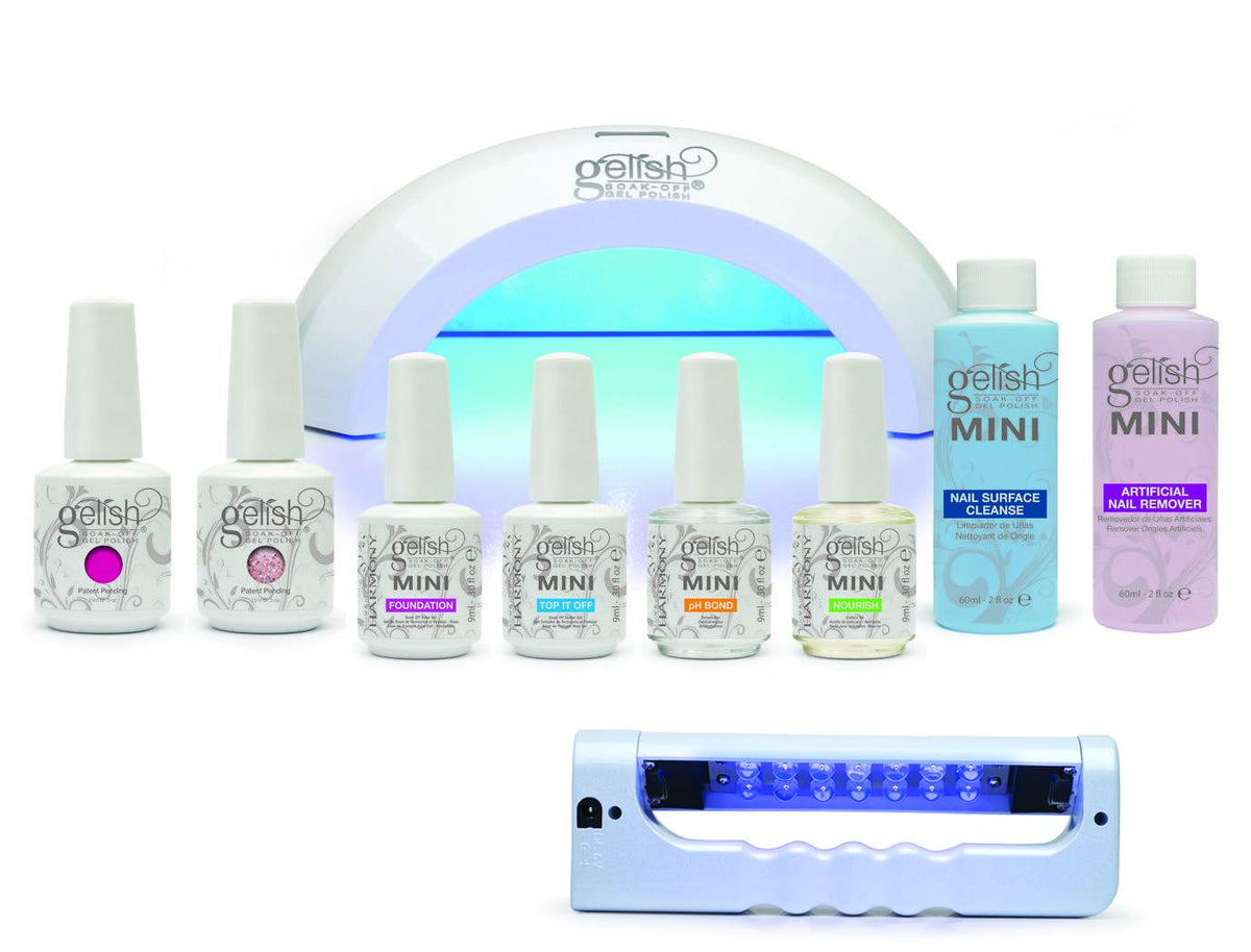 Gelish Harmony Complete LED Gel Nail Soak Off Polish Kit + Free Portable Light