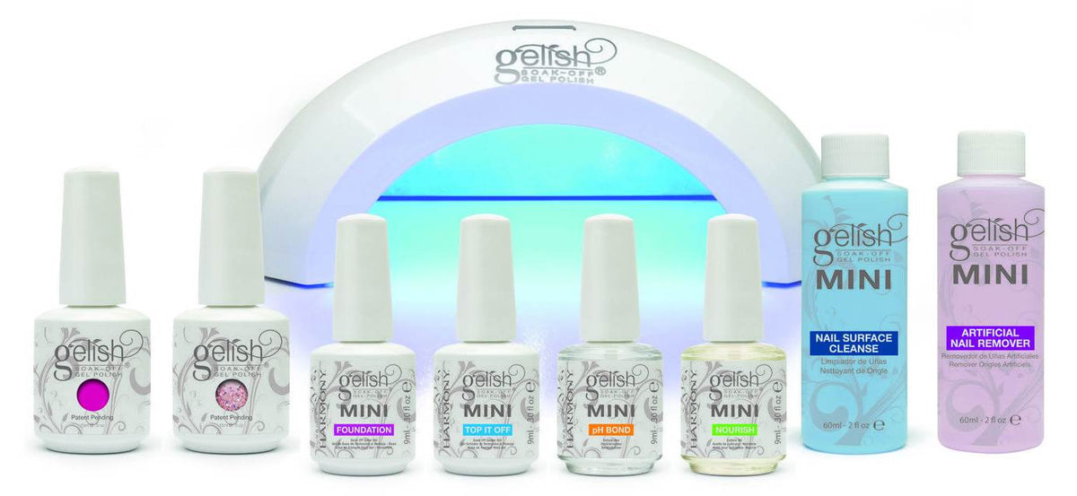 Gelish Harmony Complete LED Gel Nail Soak Off Polish Kit + Free Portable Light