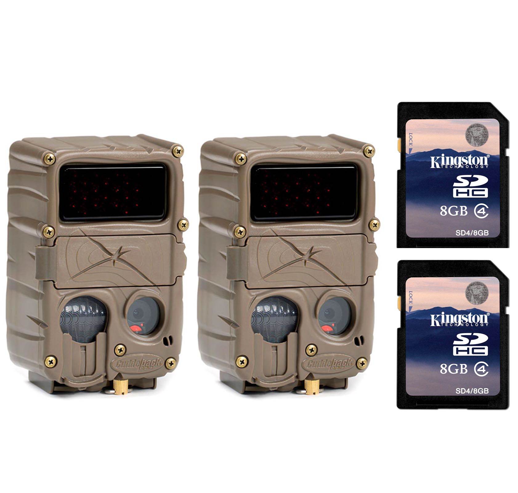 (2) CUDDEBACK E3 Black Flash No Glow Infrared Game Hunting Cameras + SD Cards