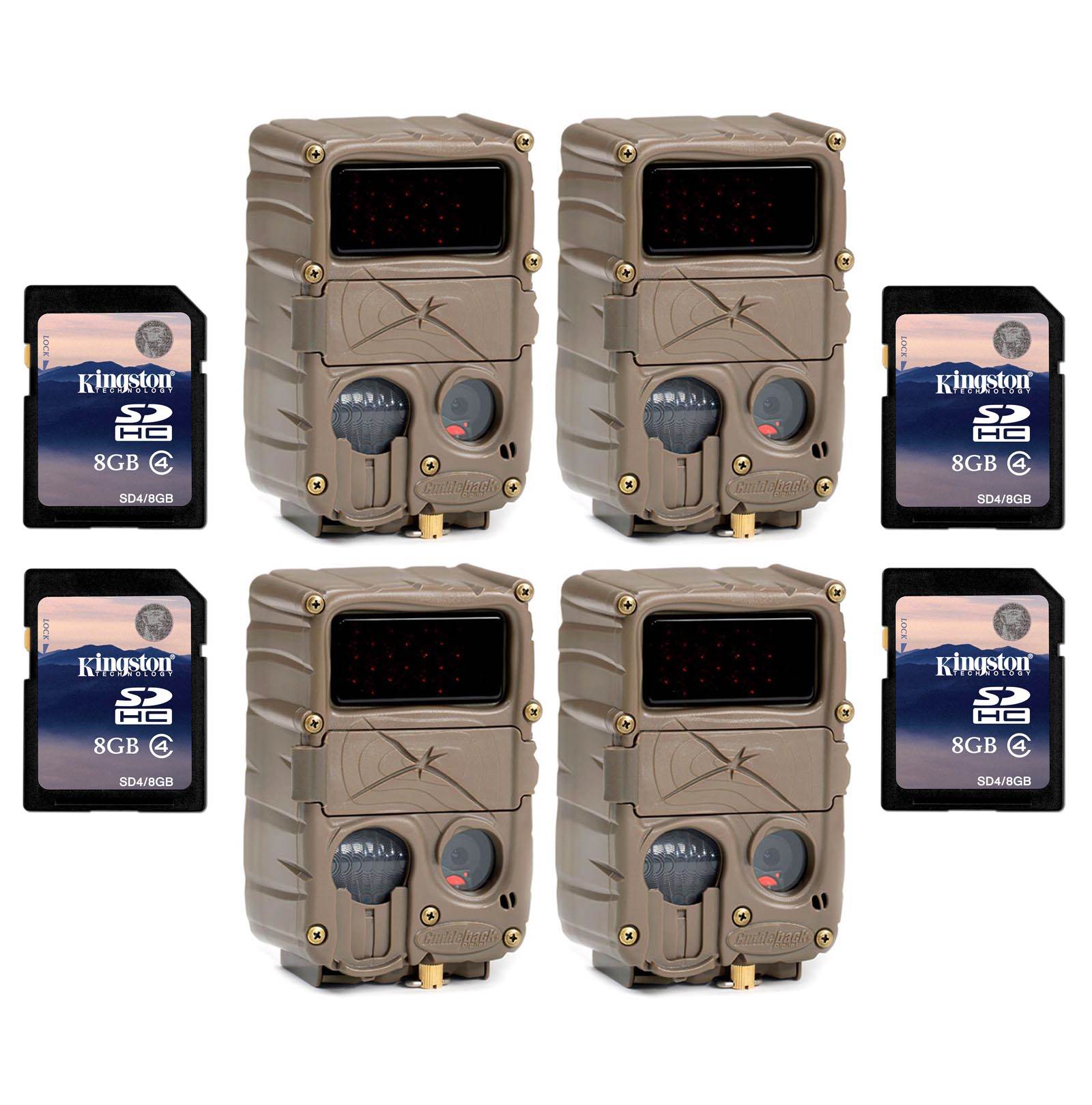(4) CUDDEBACK E3 Black Flash No Glow Infrared Game Hunting Cameras + SD Cards