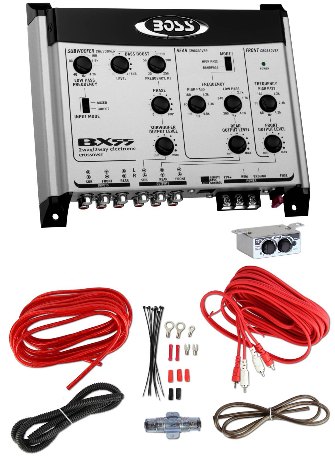 BOSS BX55 2/3 Way Car Audio Electronic Crossover Bass w/Remote Control+Amp Kit