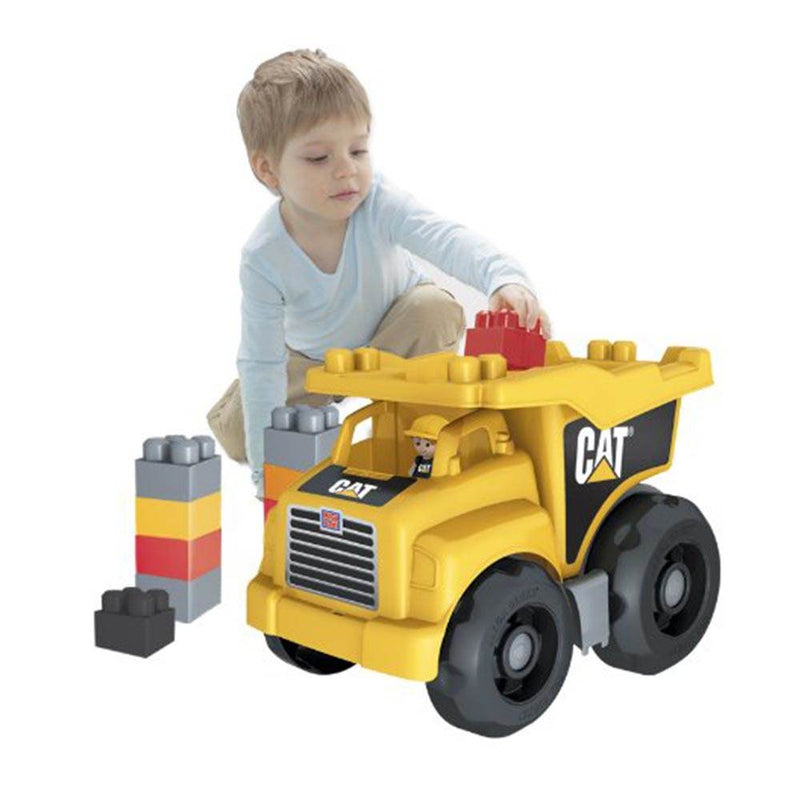 Mega Bloks Large Caterpillar Dump Truck Toy with 25 Play Building Blocks | DCJ86