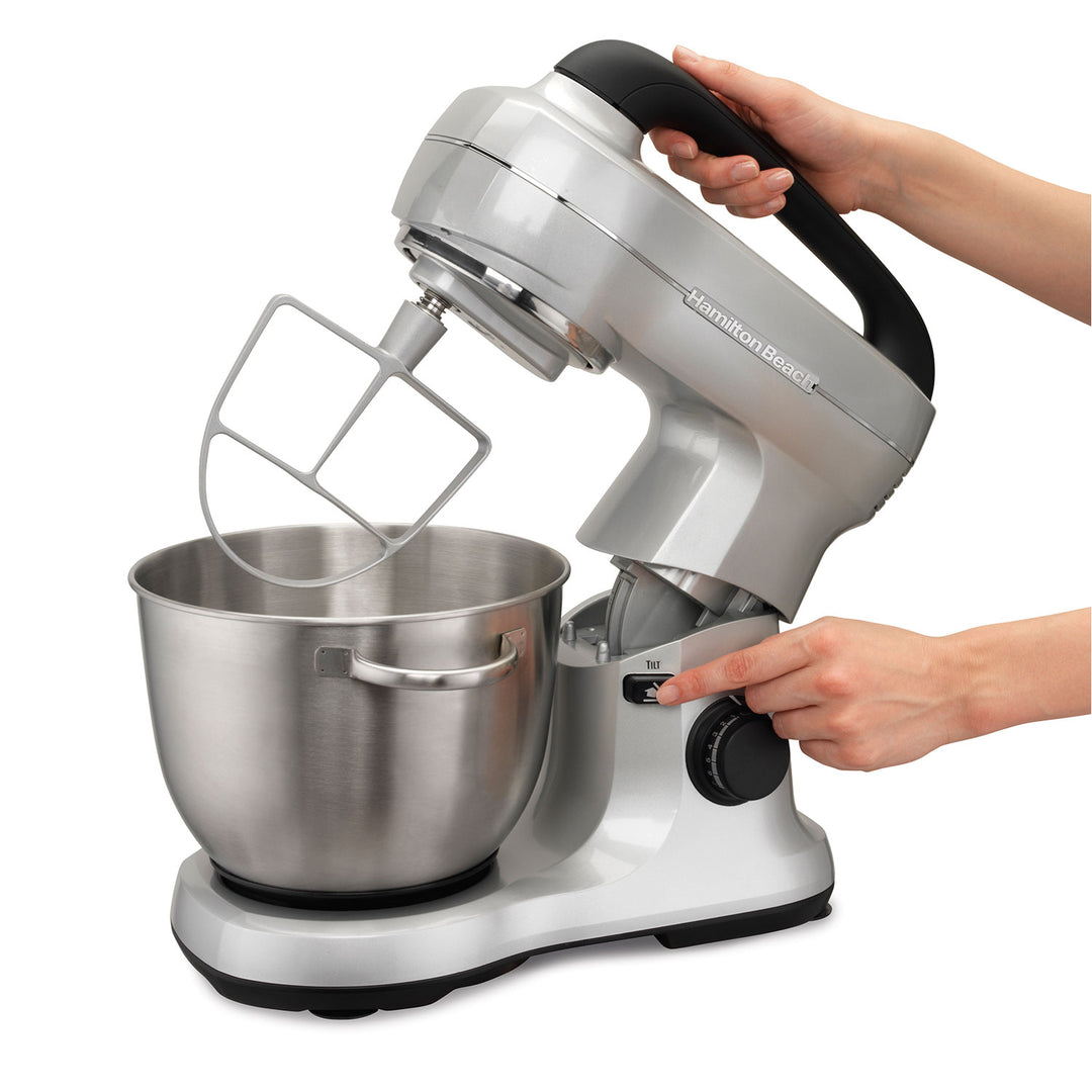 Hamilton Beach 63393 4 Qt 300W 7 Speed Countertop Stand Mixer, Silver (Open Box)