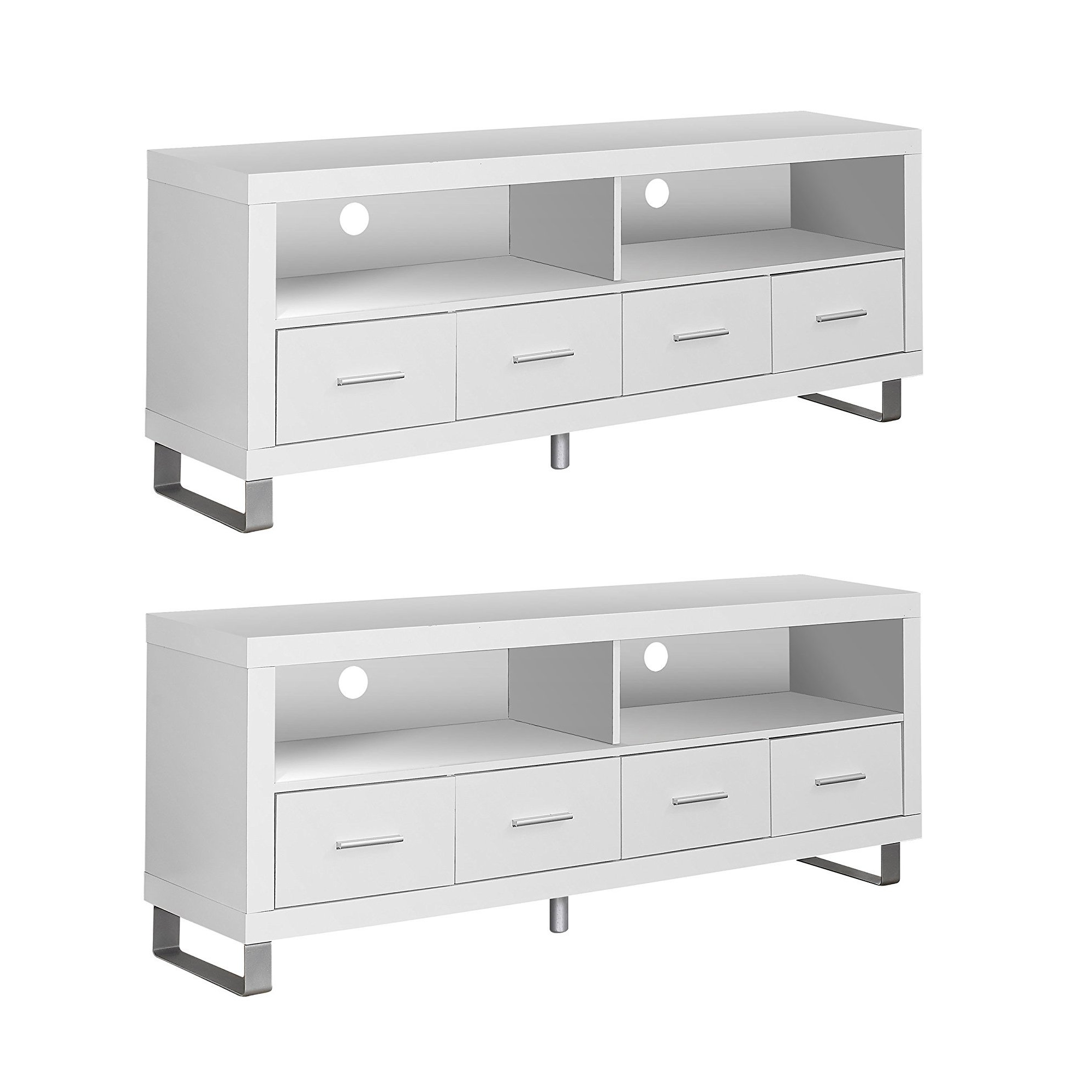Monarch Contemporary Entertainment Center TV Stand w/ Storage, White (2 Pack) - VMInnovations