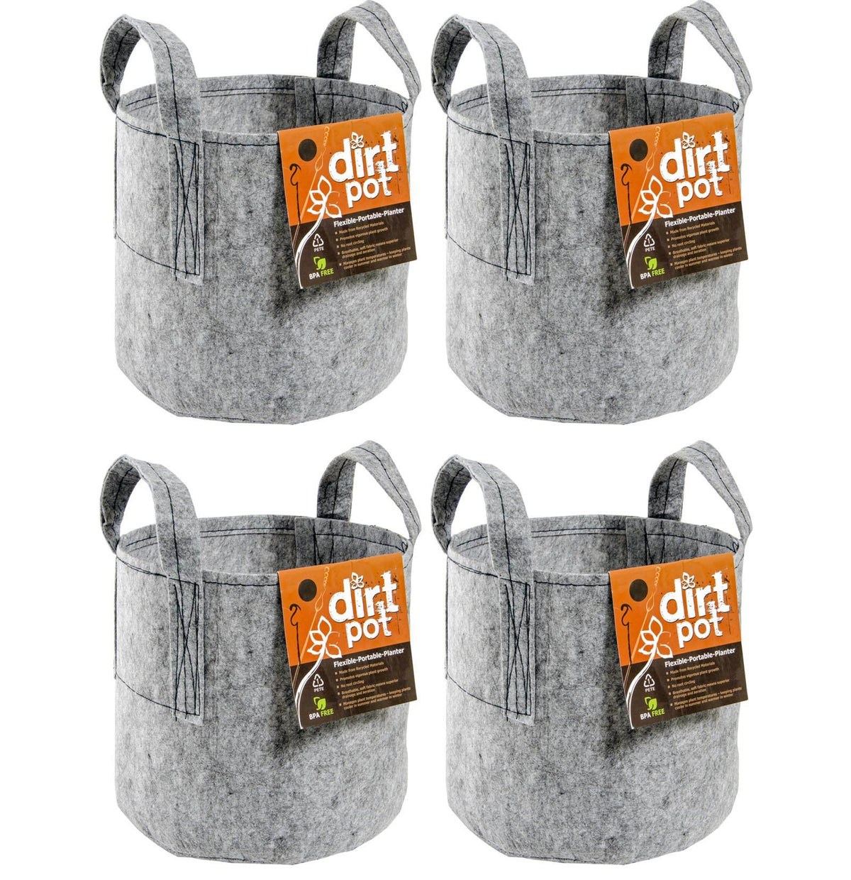 (4) HYDROFARM HGDB5 5 Gallon Portable Dirt Pot Garden Planters | 12" x 10.5"