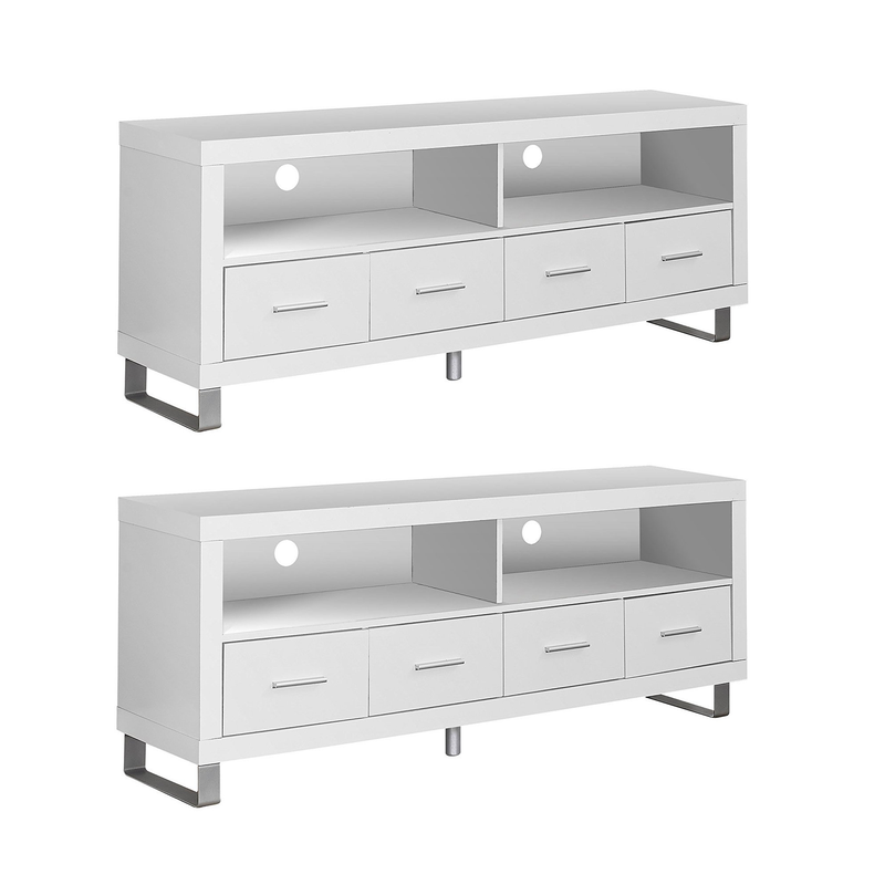 Monarch Contemporary Entertainment Center TV Stand w/ Storage, White (2 Pack)
