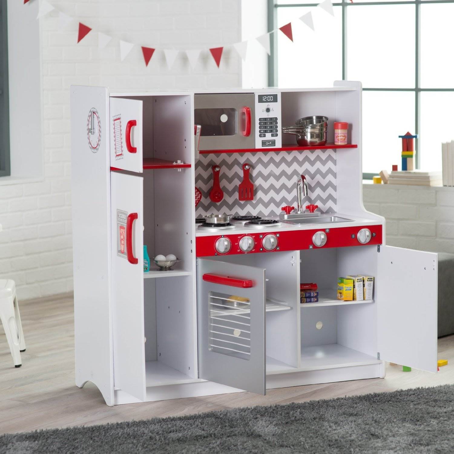 KidKraft Busy Bakin White Children Pretend Play Kids Wooden Kitchen - Open Box