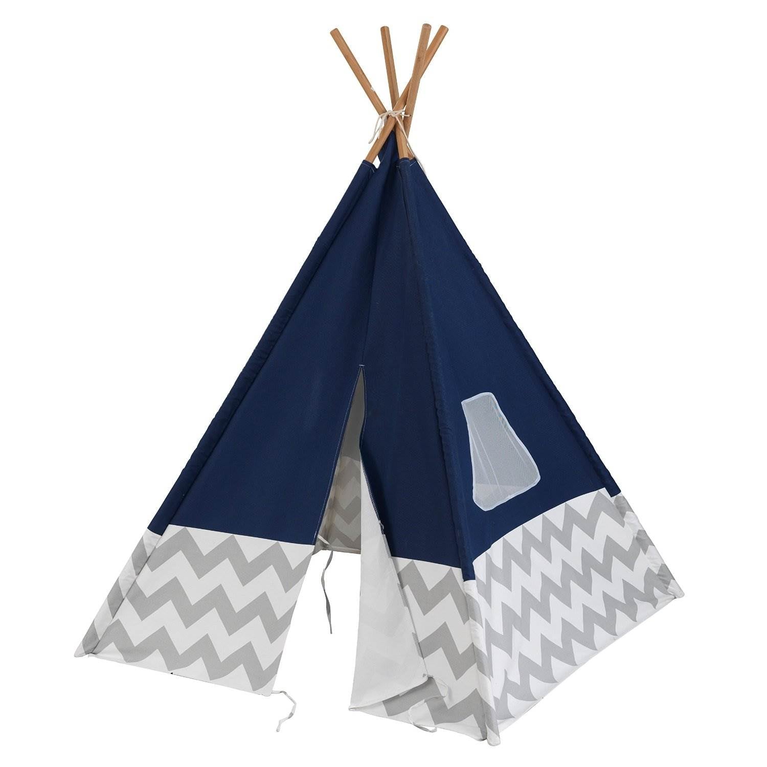 KidKraft Deluxe 3.5 Feet Kids Indoor Play Teepee, Navy & Gray Chevron (Open Box)