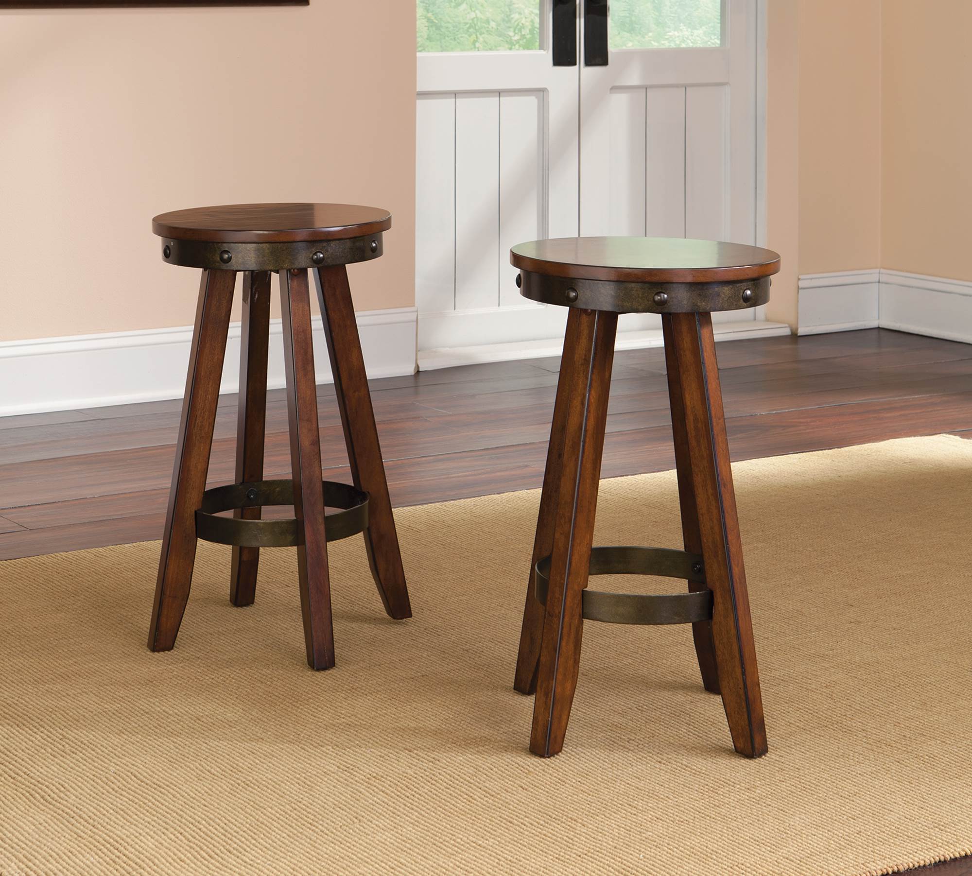 2) Sauder Furniture 415515 Carson Forge Round Counter Stools - Cherry - Open Box