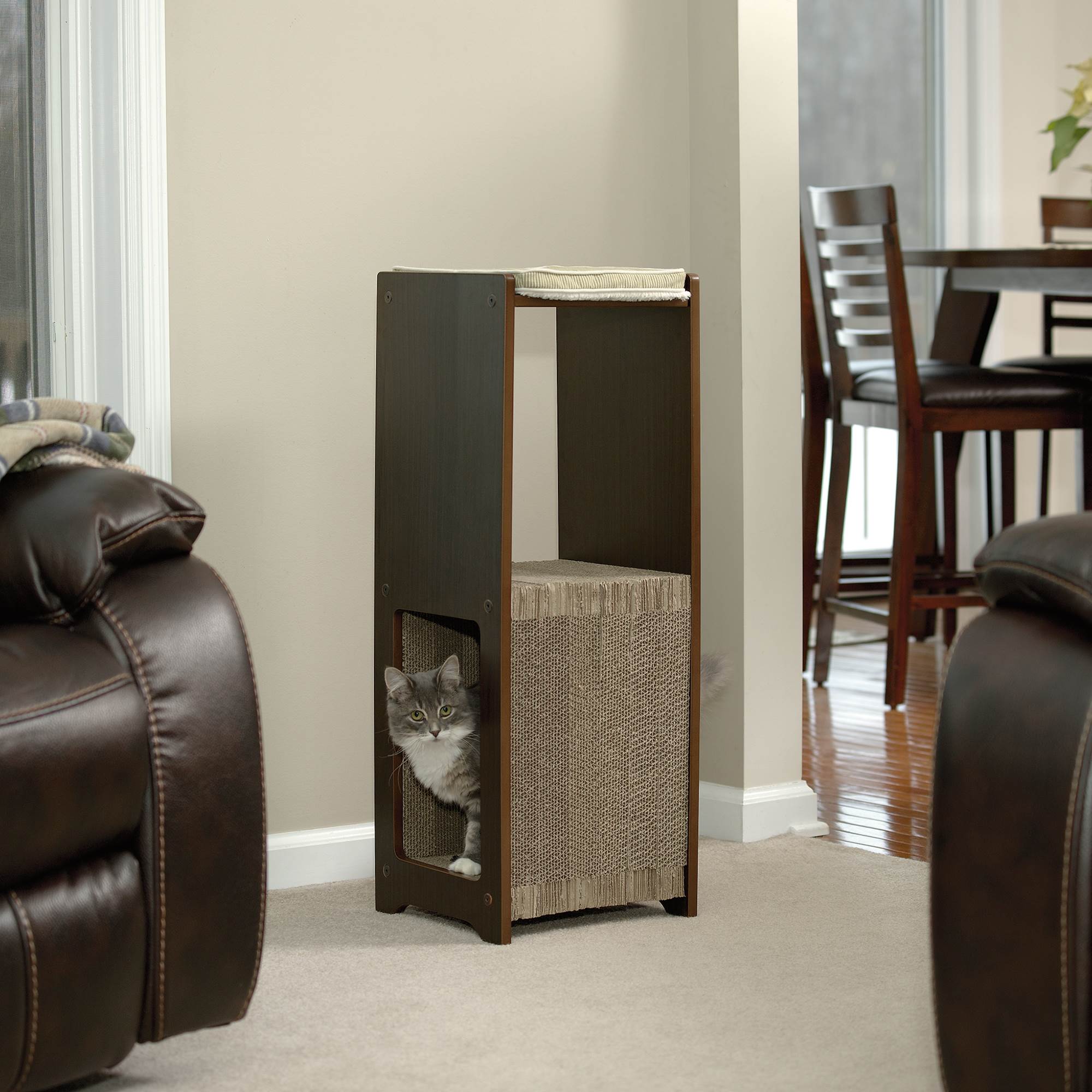 Sauder Furniture Elevated Perch Espresso Cat Pad Scratcher w/ Cushion - Open Box