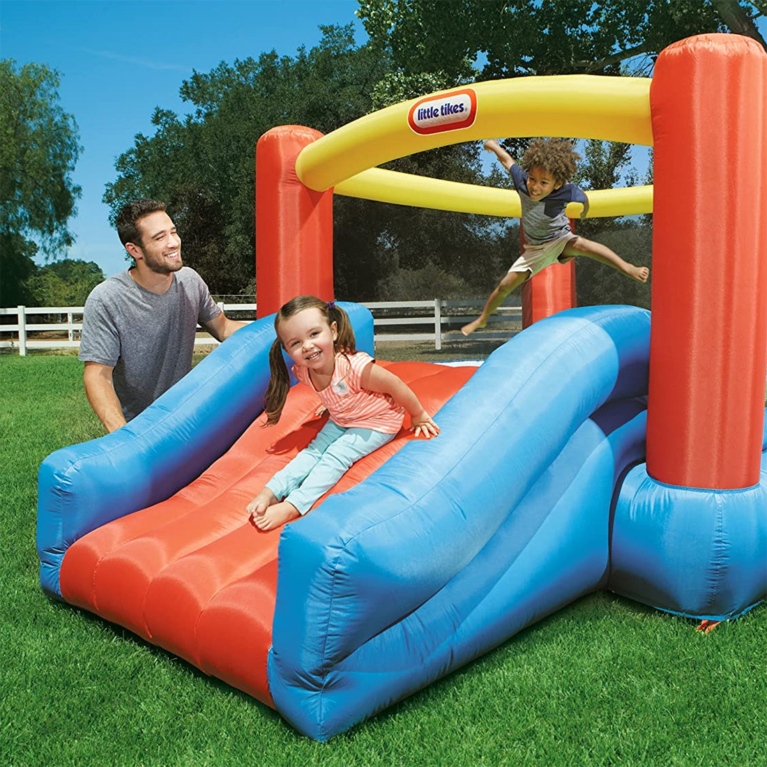 Little Tikes Kids Toddlers Inflatable Jr. Jump 'n Slide Bouncer, Ages 2 to 8