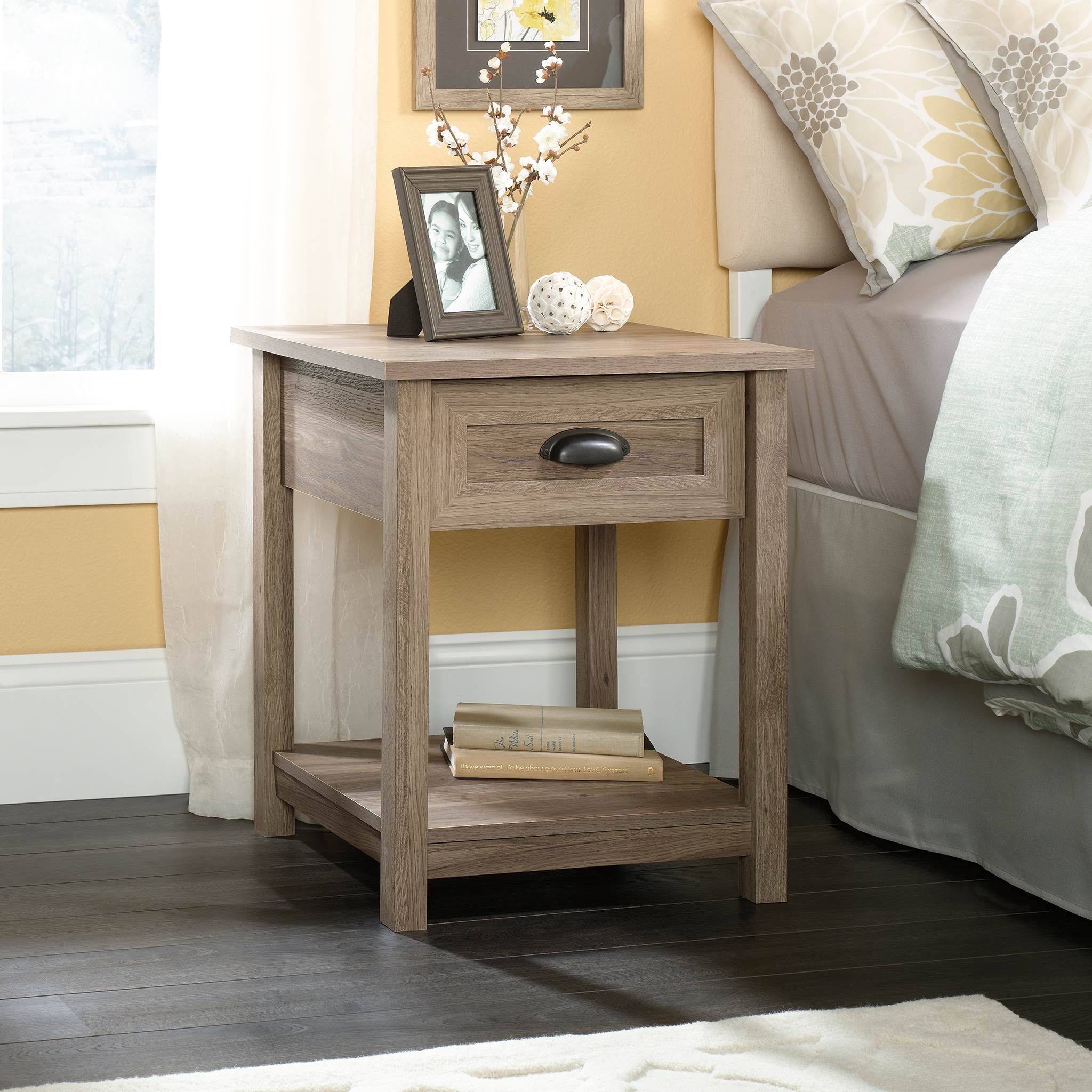 Sauder Furniture 417771 County Line Salt Oak Side Table Nightstand (Open Box)