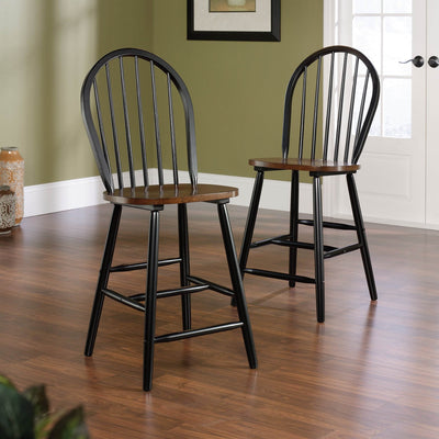 2)Sauder Furniture Edge Water Estate Black Kitchen Bar Windsor Chairs - Open Box