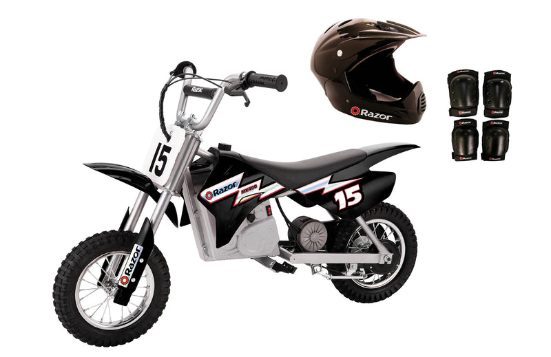 Razor Dirt Rocket 24V Electric Bike with Helmet, Elbow & Knee Pads, Black