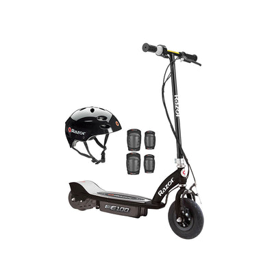 Razor E100 Kids Motorized 24V Electric Ride-On Scooter w/ Helmet and Pads, Black