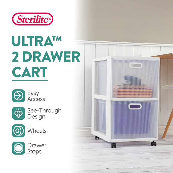 Sterilite Ultra 2 Drawer Filing Storage Cart, Plastic Rolling Organizer, 2 Pack - VMInnovations