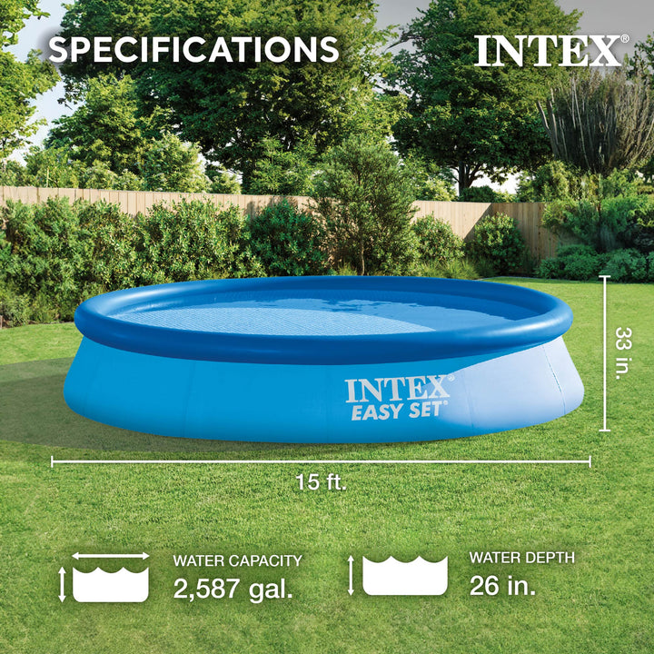 Intex 15' x 33" Easy Set Above Ground Swimming Pool, Filter Pump & Cover Tarp