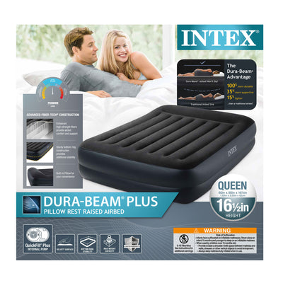 Intex 64123ED Dura Beam Pillow Raised Air Mattress w/ Built in Pump Queen (Used)