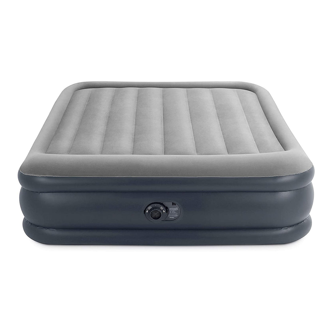 Intex Dura Beam Deluxe Pillow Raised Air Mattress Bed with Built In Pump, Queen