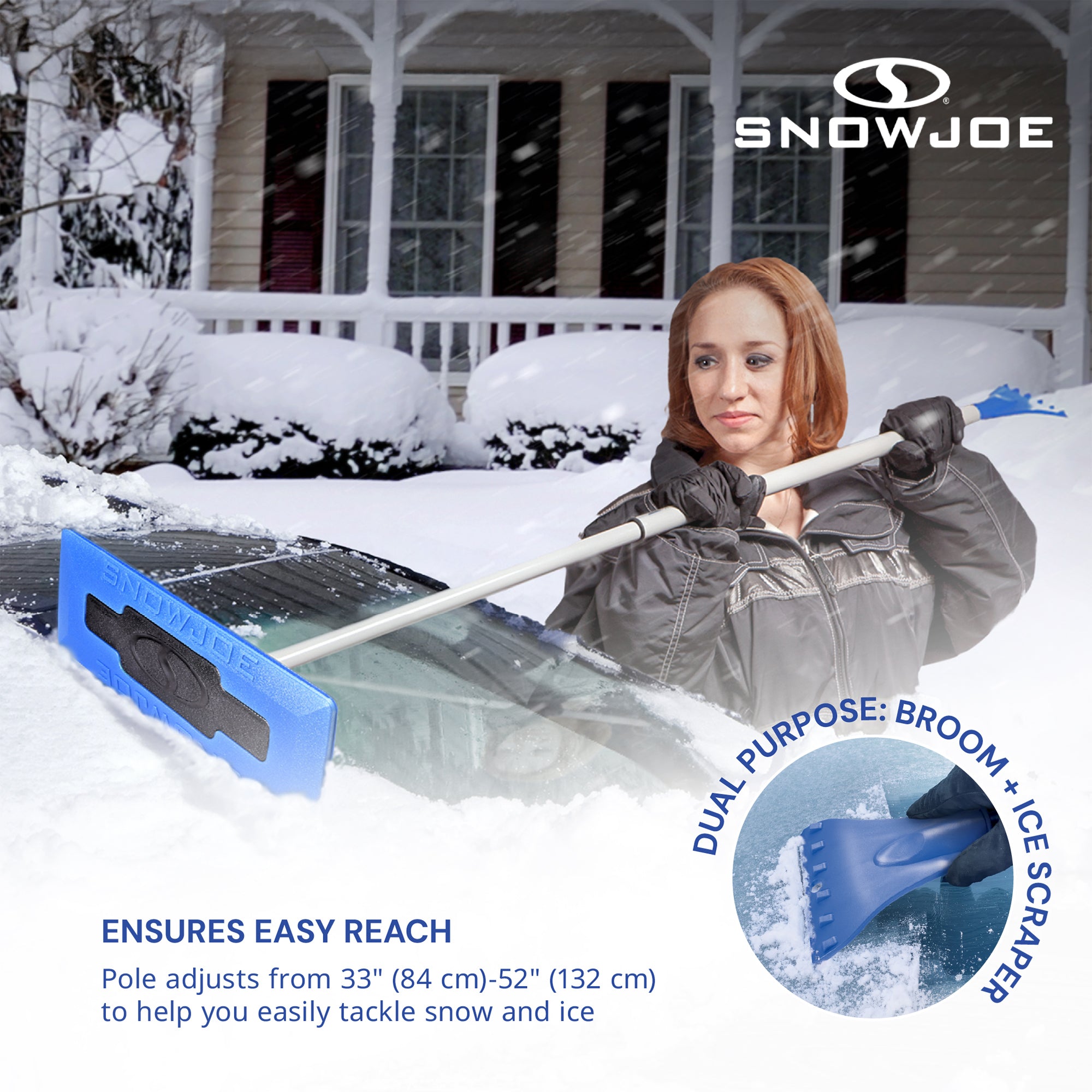 Snow Joe Windshield Ice Scraper, Car Window Snow Removal Broom, Blue (Used) - VMInnovations