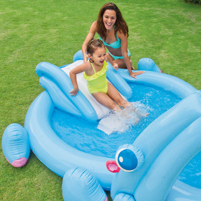 Intex Inflatable Hippo Play Center Kids Pool With Slide And Sprayer (Open Box)