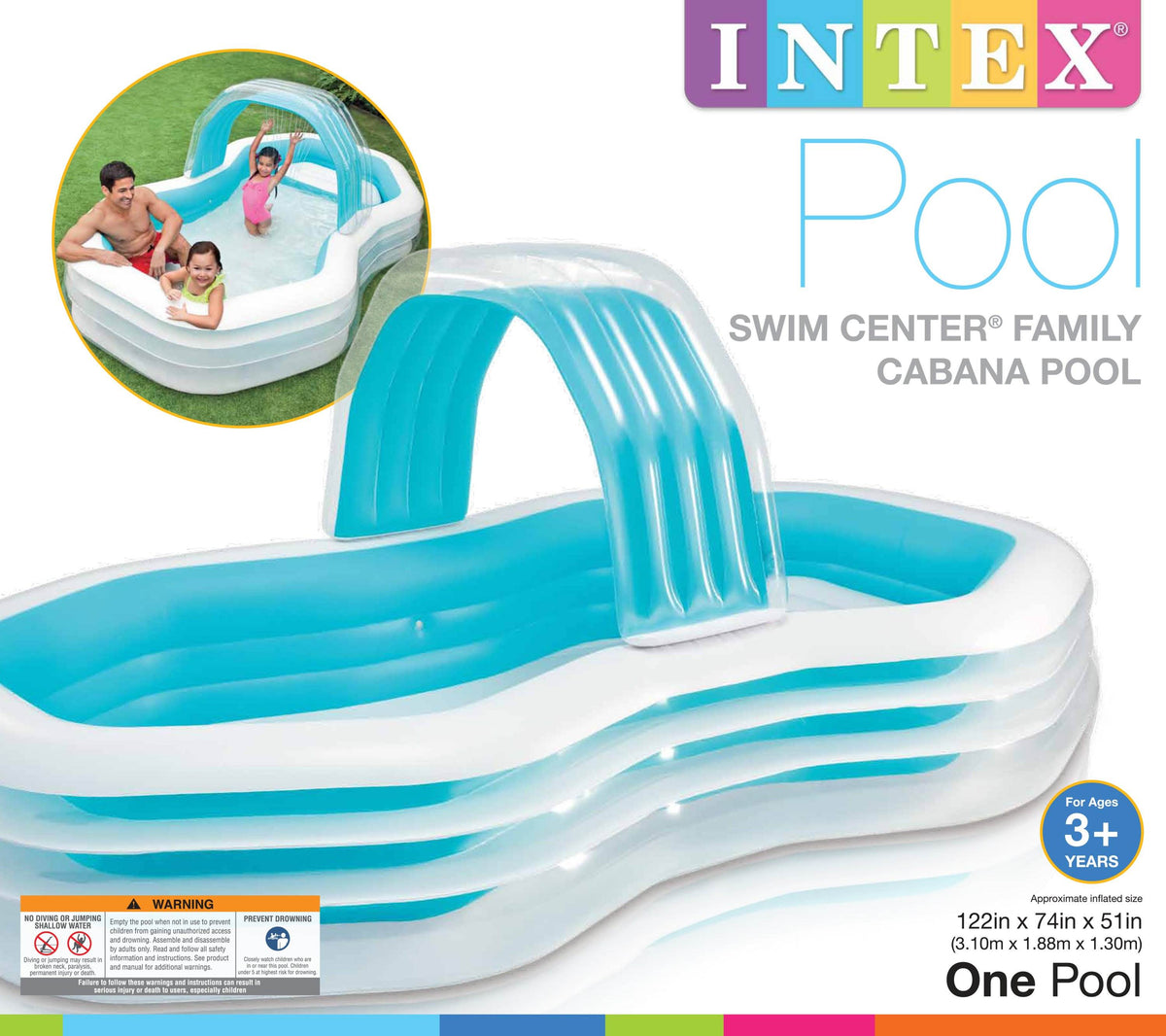 Intex 122x74x51 Swim Center Summer Family Backyard Cabana Pool w/ Sprayer (Used)