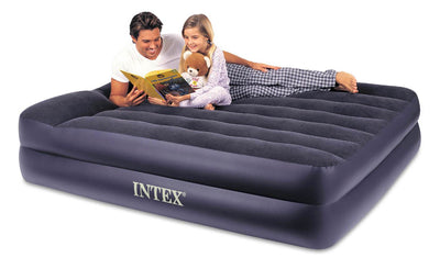 Intex Queen Pillow Rest Fiber-Tech Air Mattress Bed with Built-In Pump (Used)