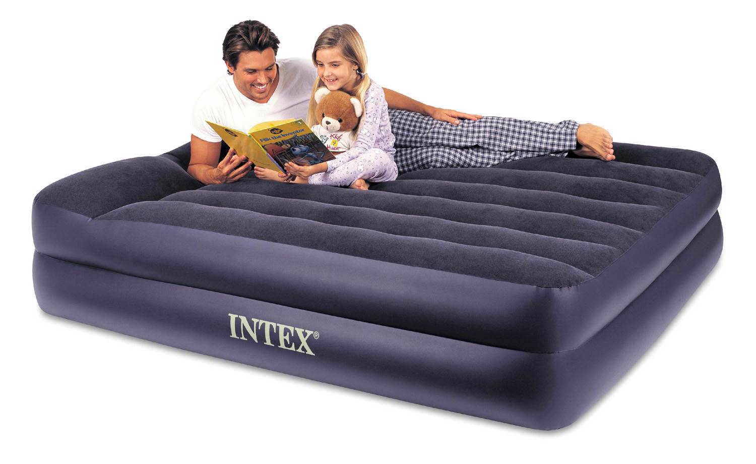 Intex Queen Pillow Rest Fiber-Tech Airbed Air Mattress Bed w/ Pump (Open Box)
