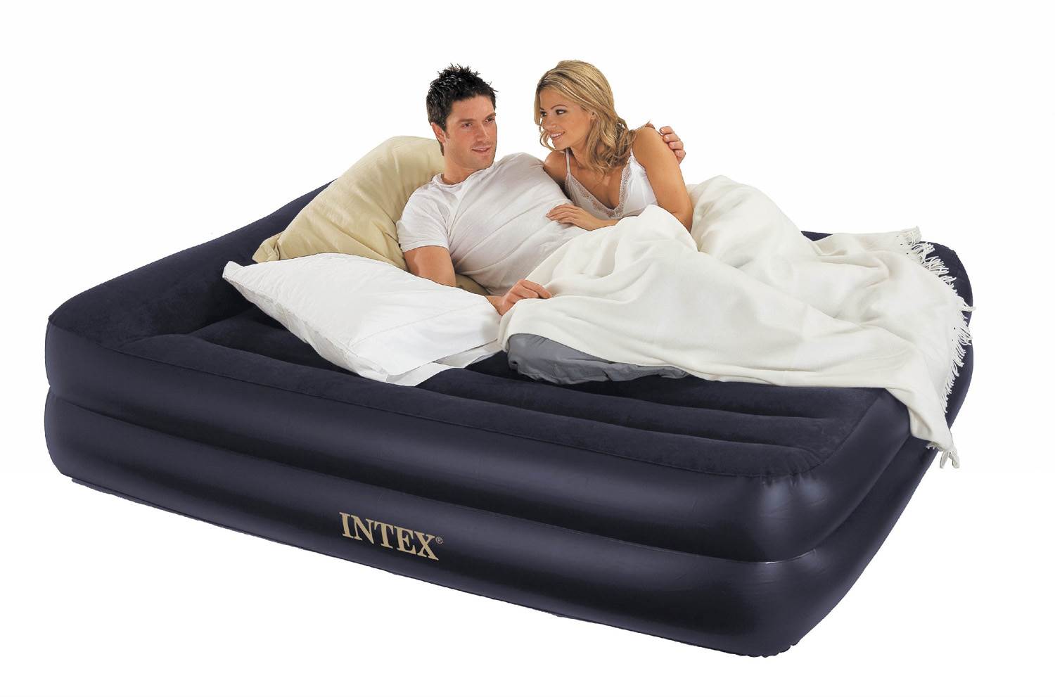 Intex Queen Pillow Rest Fiber-Tech Air Mattress Bed with Built-In Pump (Used)