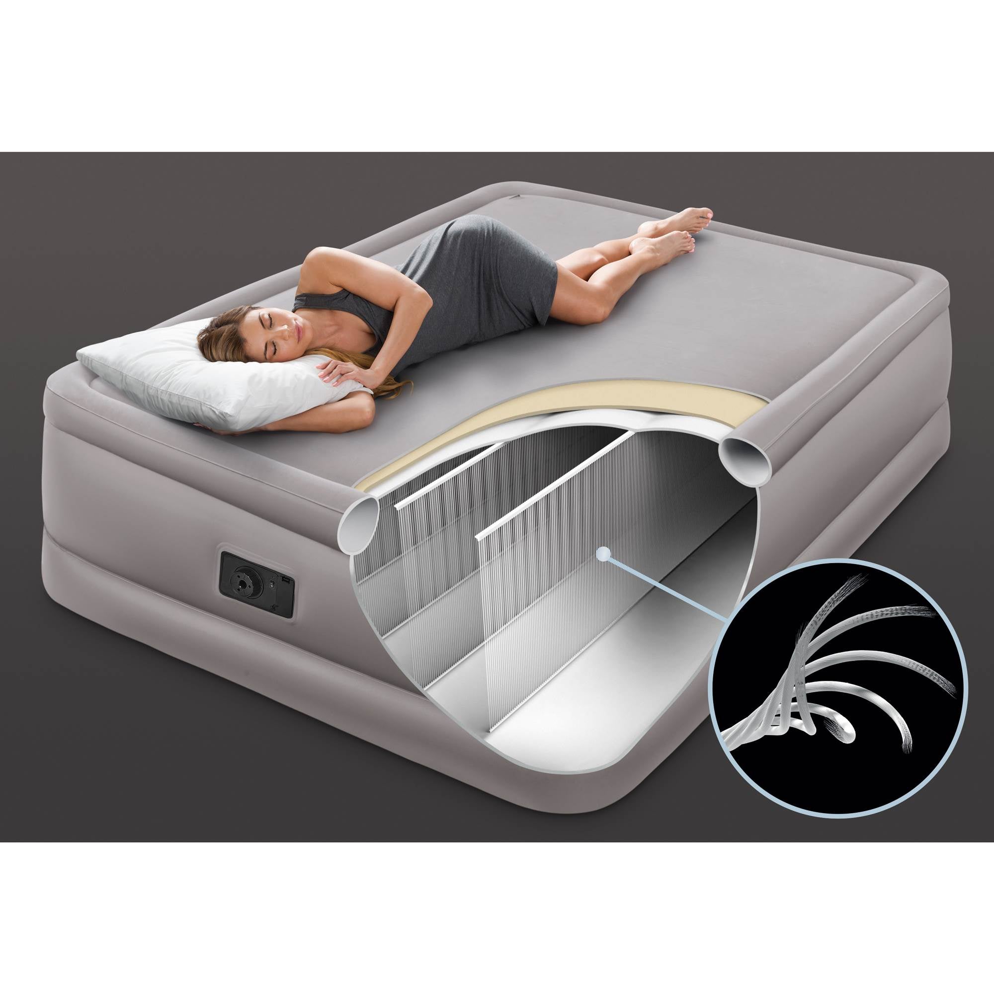 Intex Queen Raised Air Bed Foam Top Mattress with Build in Air Pump (Used)