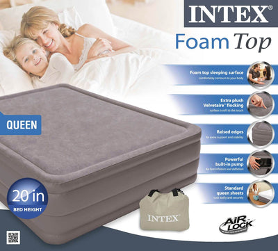 Intex Queen Raised Air Bed Foam Top Mattress with Build in Air Pump (Used)