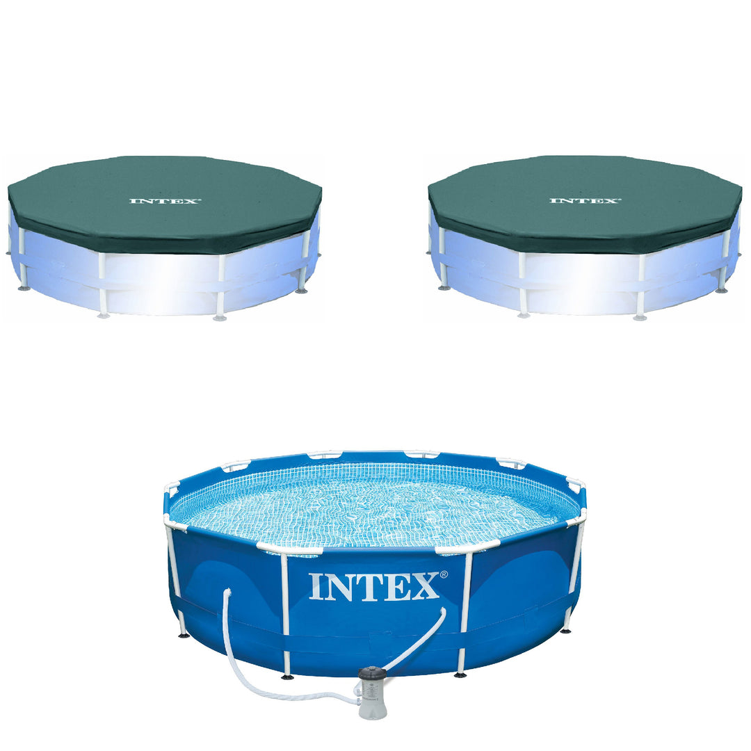 Intex 10 x 2.5-Foot Frame Pool w/ Filter Pump & Intex 10 ft Vinyl Cover, 2 Pack