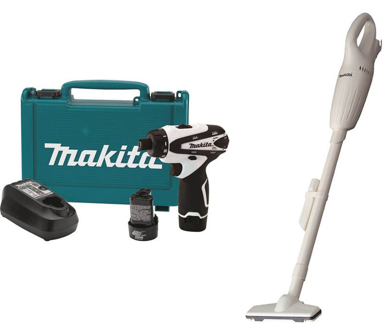 Makita FD01W 12V Lithium-Ion 1/4" Hex Driver Drill Kit + Cordless Shop Vacuum