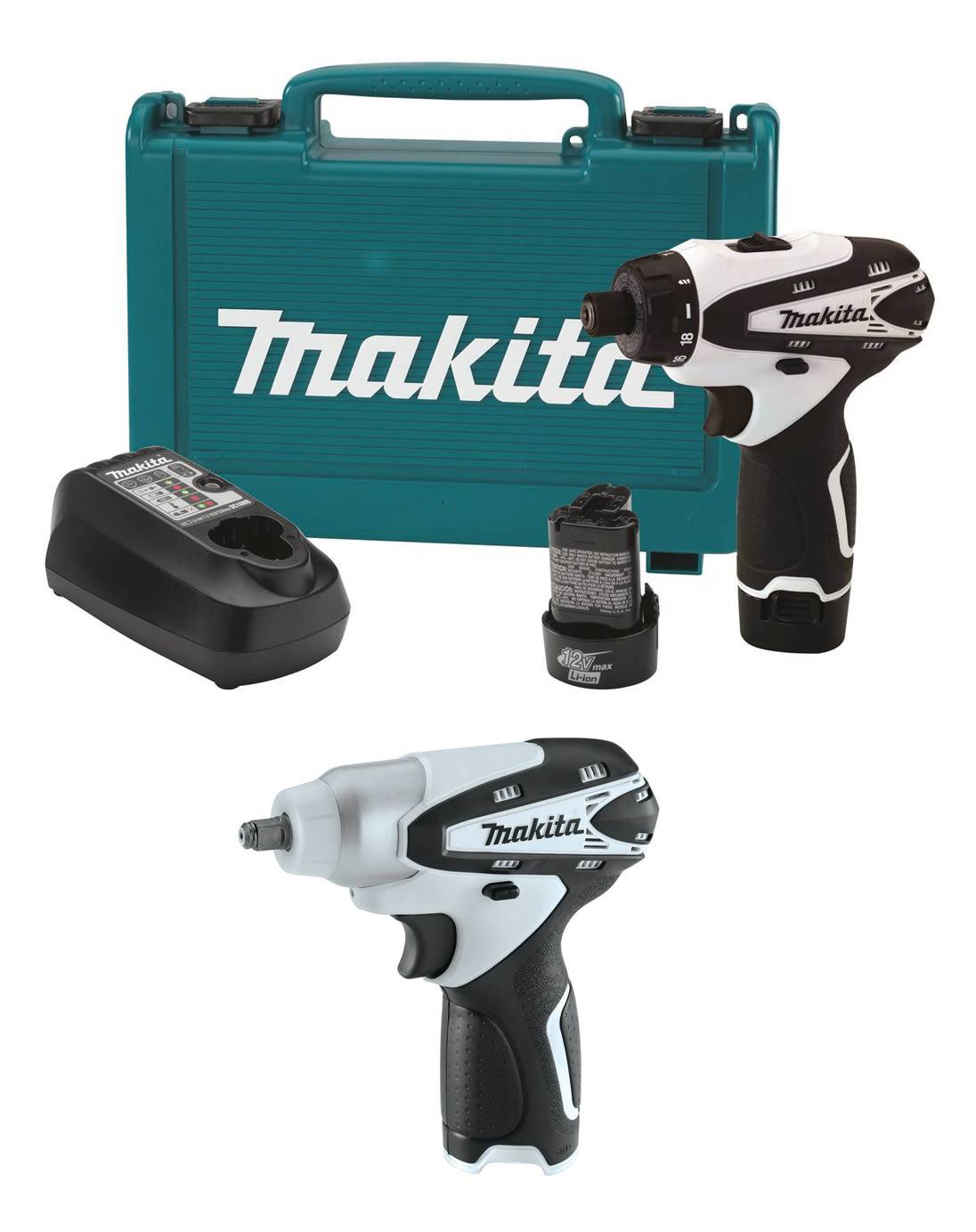 Makita FD01W 12V MAX Lithium-Ion 1/4" Hex Driver Drill Kit + 3/8" Impact Wrench
