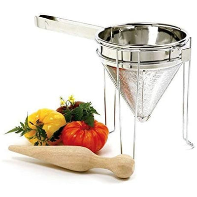 Norpro Stainless Steel Chinois Fine Mesh Strainer with Stand and Pestle, Silver