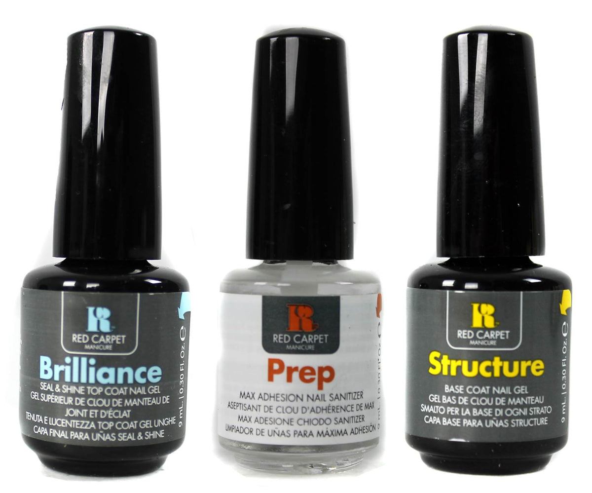 Red Carpet Manicure UV LED Soak Off Gel Nail Polish Top Base and Prep 3-Pack 9mL