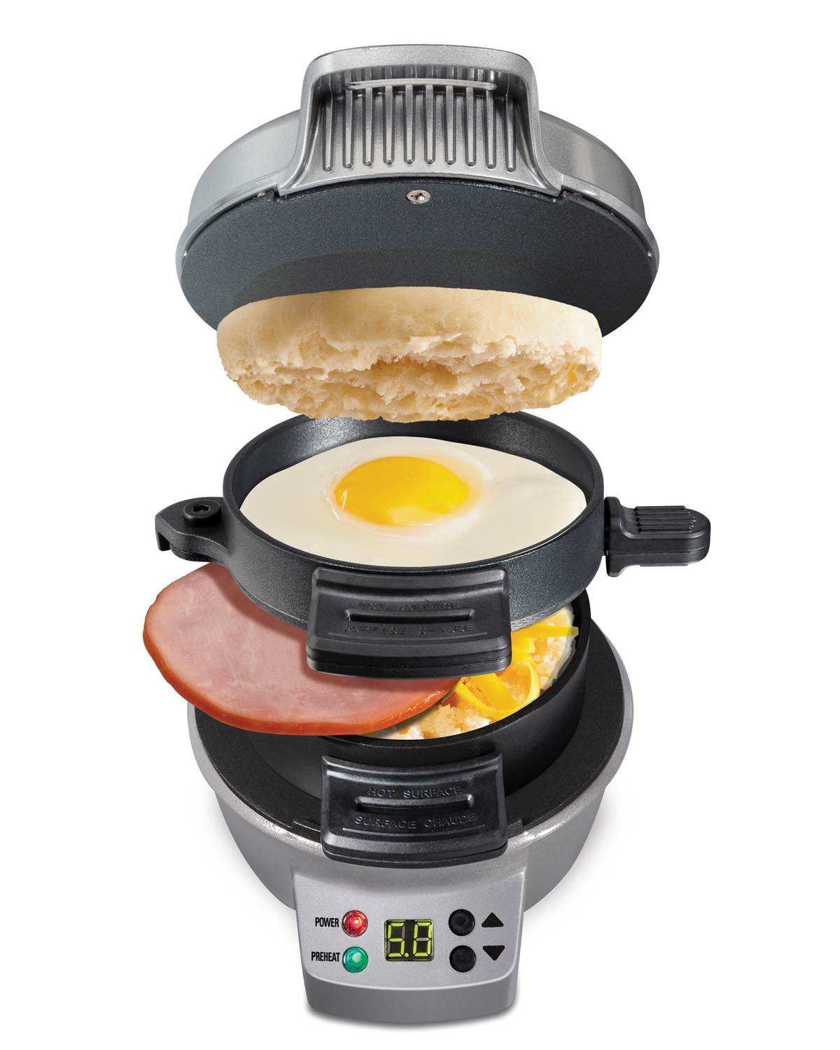 Hamilton Beach 25478 Breakfast Sandwich Maker Timer Press, Silver (Open Box)