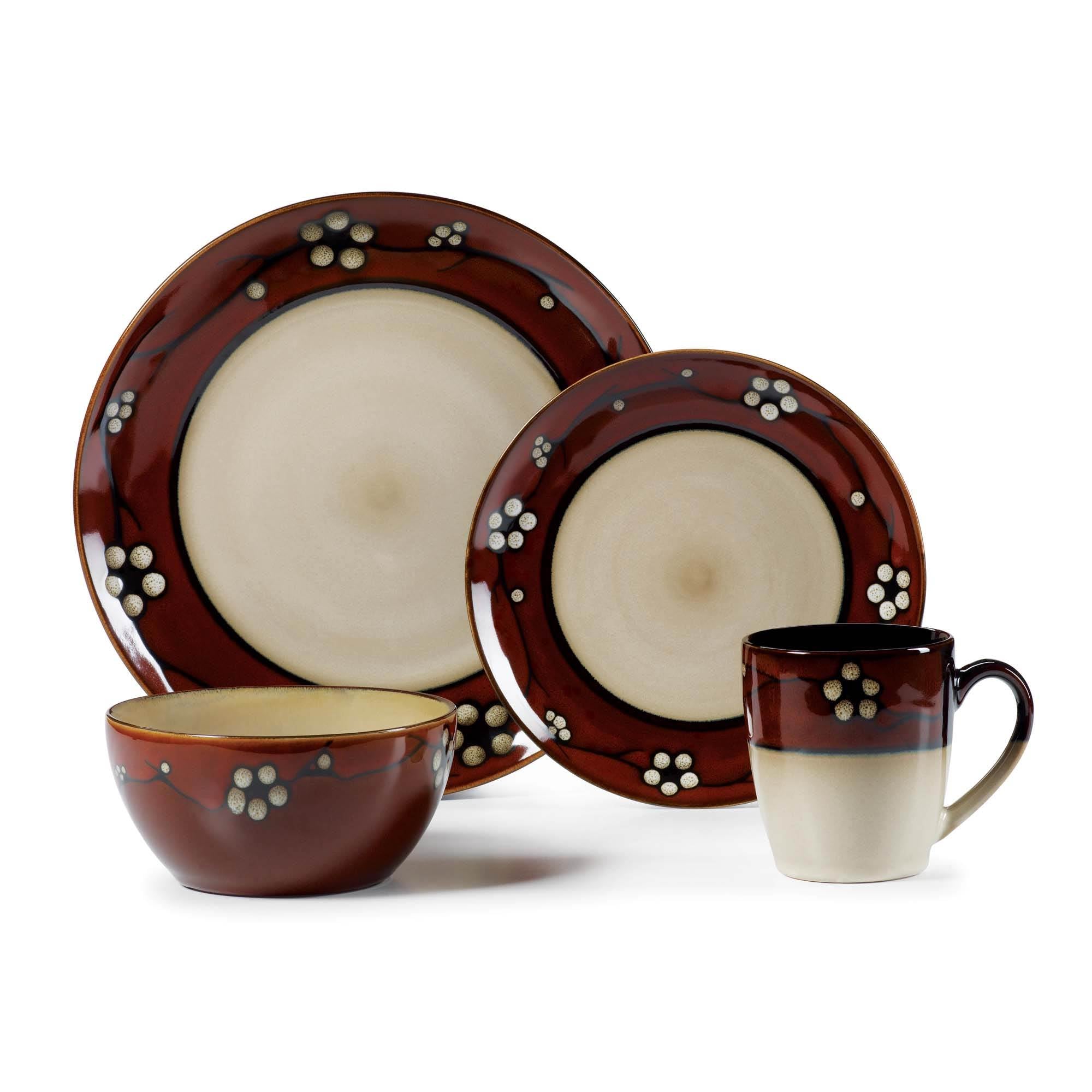 Pfaltzgraff 16-Piece Round Dinnerware Stoneware Set, Red and Beige (Open Box)