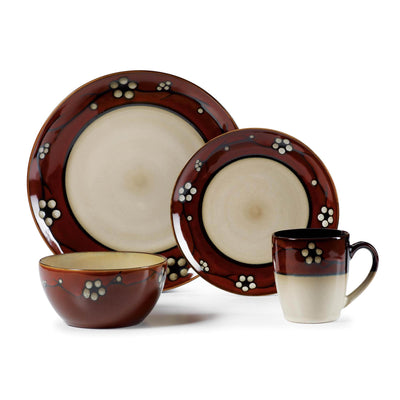 Pfaltzgraff 16-Piece Round Dinnerware Stoneware Set, Red and Beige (Open Box)