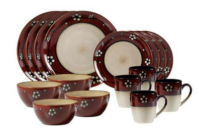 Pfaltzgraff 16-Piece Round Dinnerware Stoneware Set, Red and Beige (Open Box)