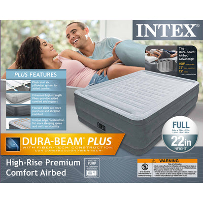 Intex Full 22 Inch DuraBeam Mattress Air Bed with Built-In Pump, Gray (Open Box)