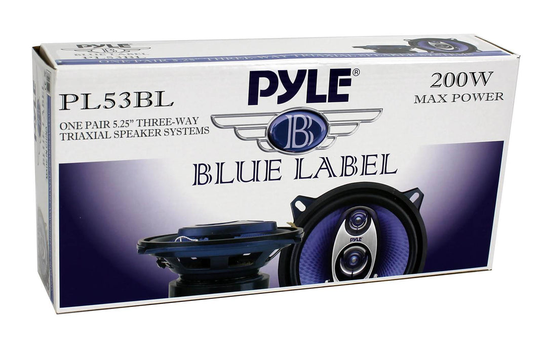 Pyle 5.25" 200W 3-Way Car Audio Triaxial Speakers Stereo Blue (Pair) (Open Box)