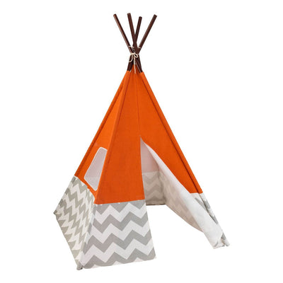KidKraft Kids Child Deluxe Indoor Play Teepee in Orange & Grey Chevron(Open Box)